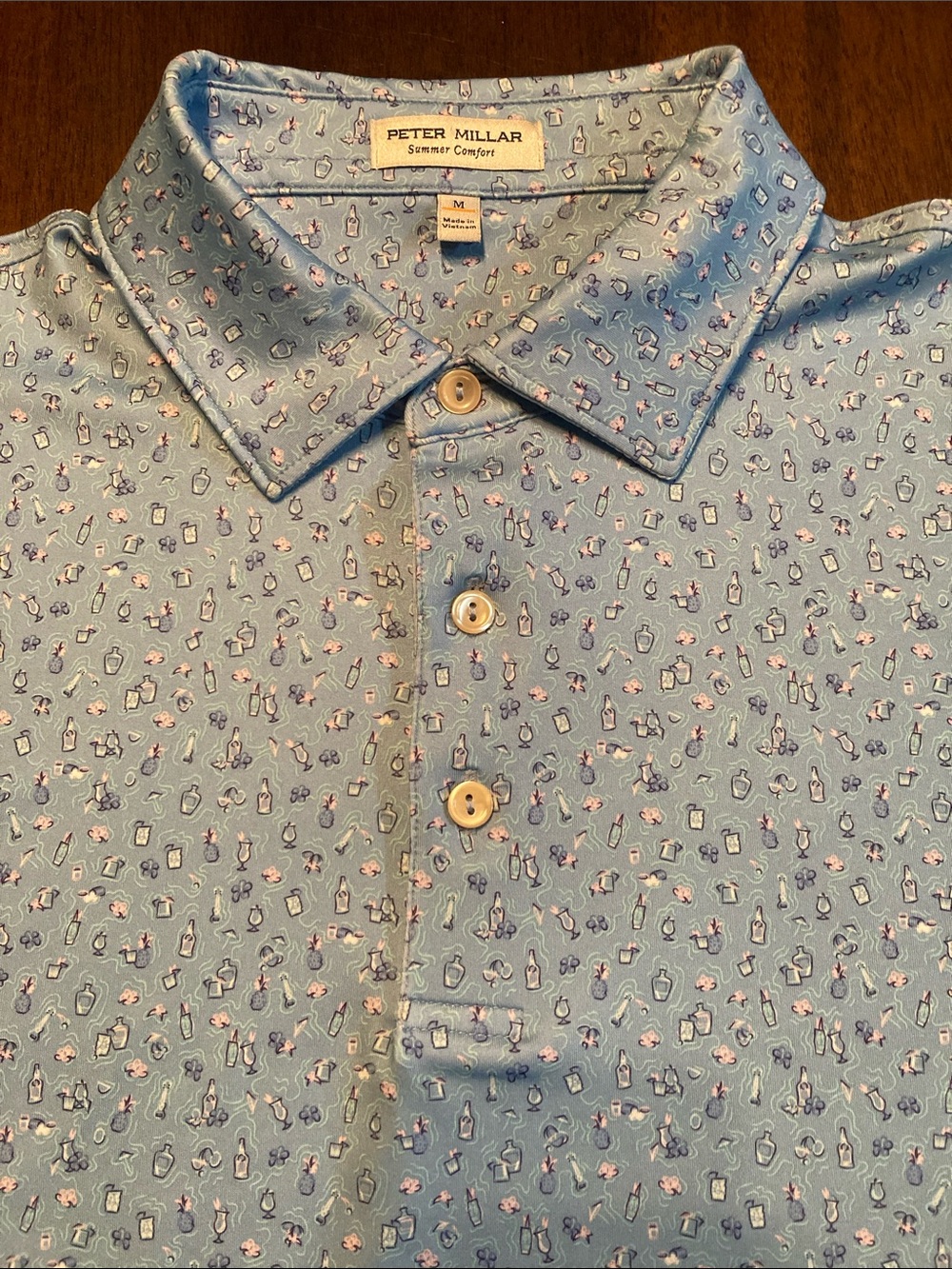 Peter Millar summer comfort cocktails AOP Light Blue Golf Polo